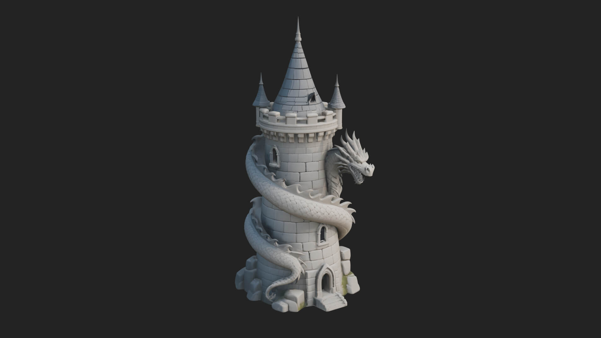 Dragon Coiled Stone Tower Design 3 3D Print Model 3D Model