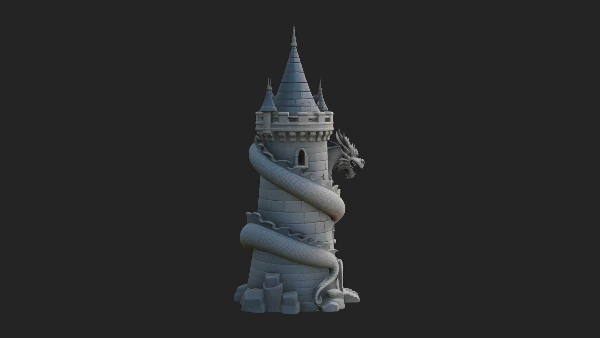 Dragon Coiled Stone Tower Design 3 3D Print Model 3D Model