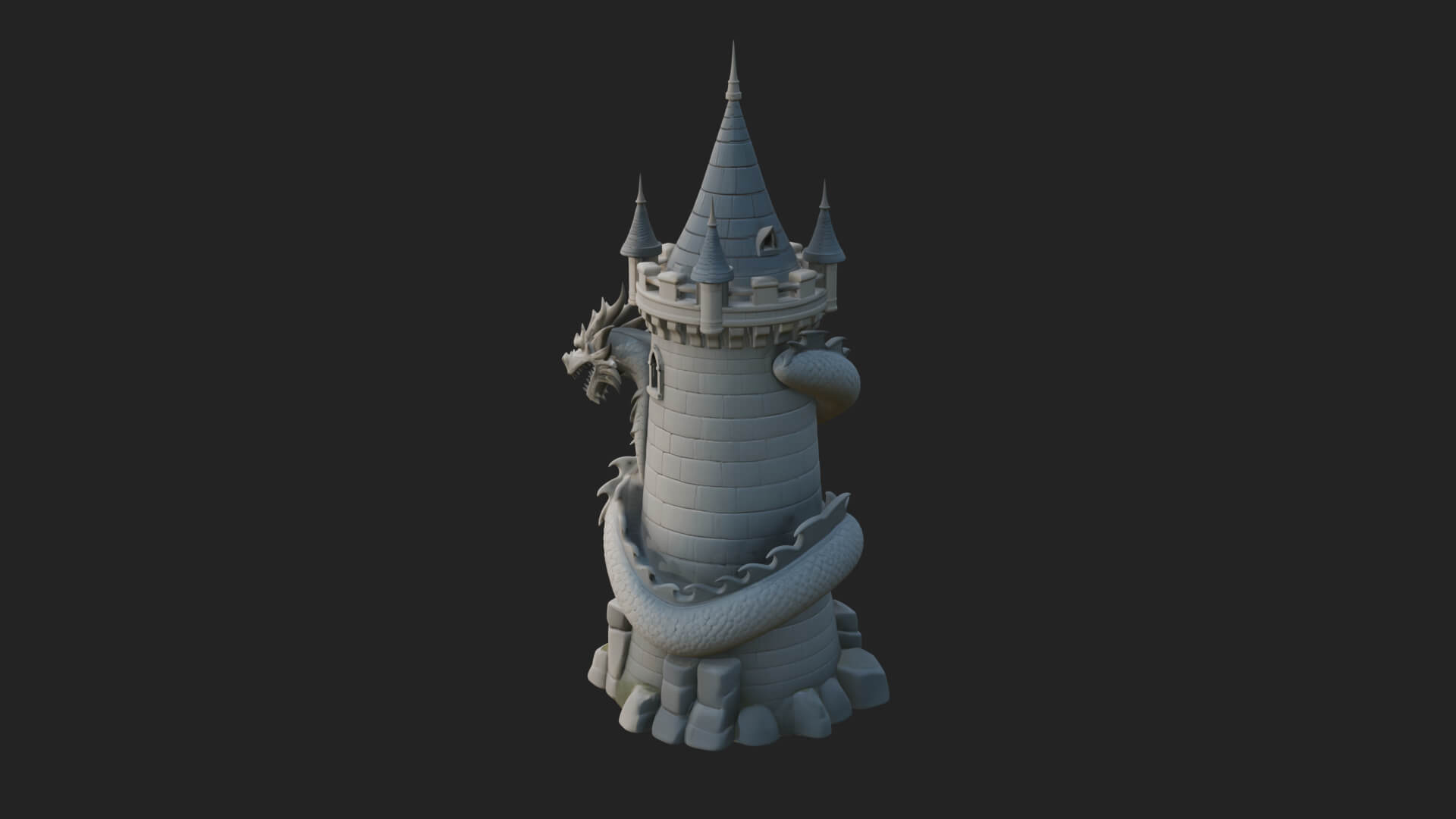 Dragon Coiled Stone Tower Design 3 3D Print Model 3D Model