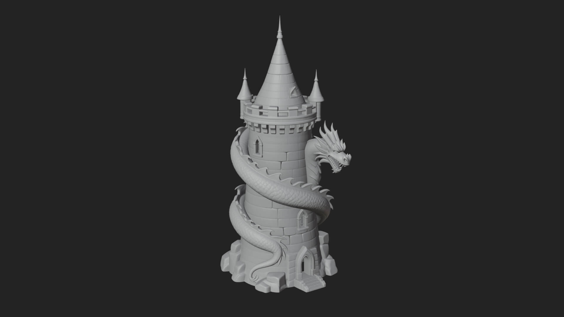 Dragon Coiled Stone Tower Design 3 3D Print Model 3D Model
