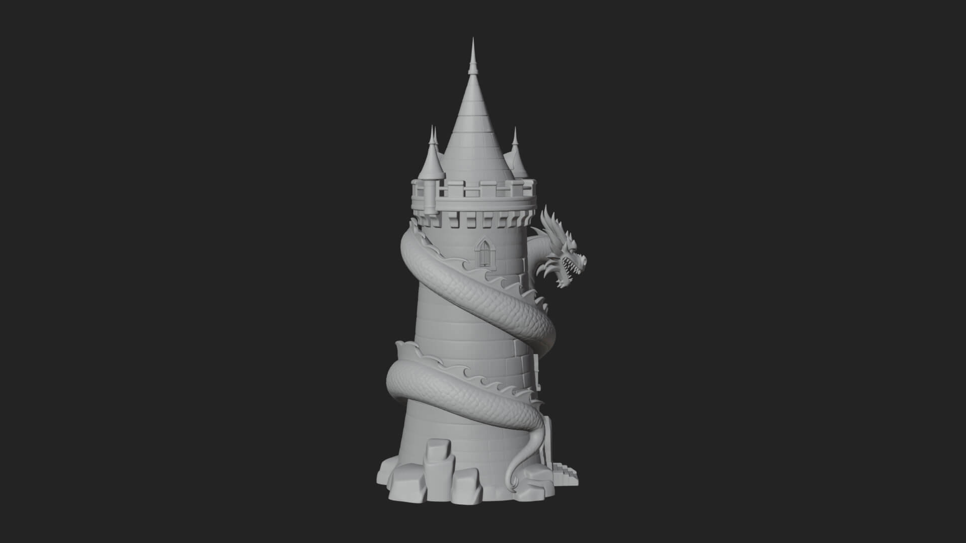 Dragon Coiled Stone Tower Design 3 3D Print Model 3D Model