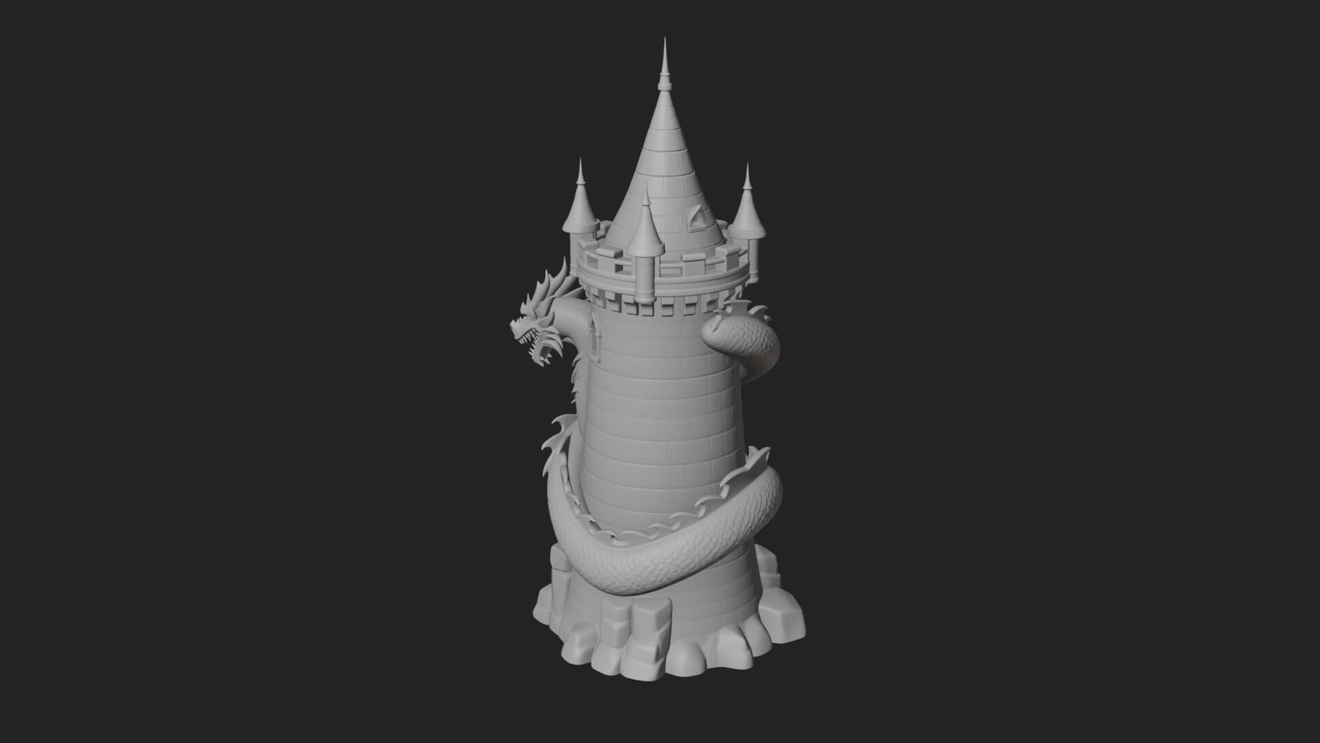 Dragon Coiled Stone Tower Design 3 3D Print Model 3D Model