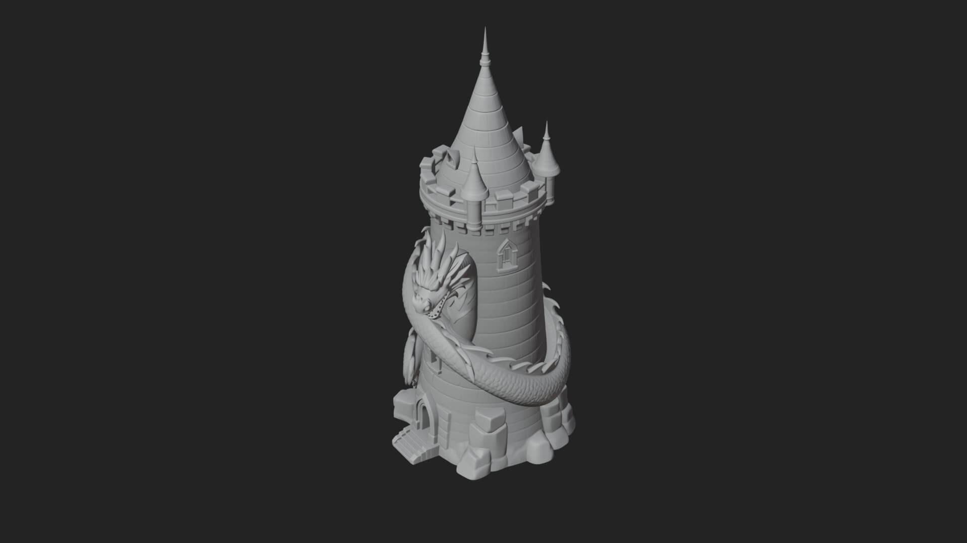 Dragon Coiled Stone Tower Design 3 3D Print Model 3D Model