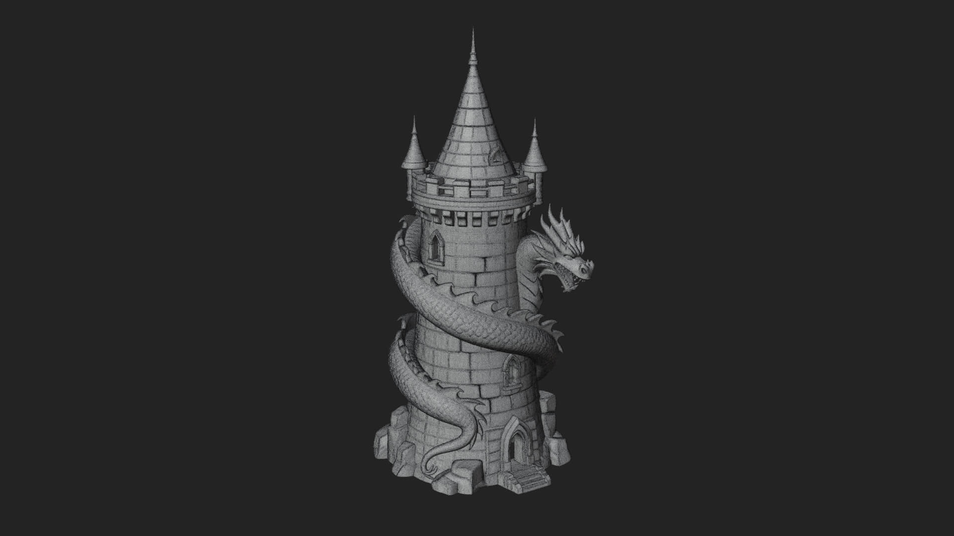 Dragon Coiled Stone Tower Design 3 3D Print Model 3D Model
