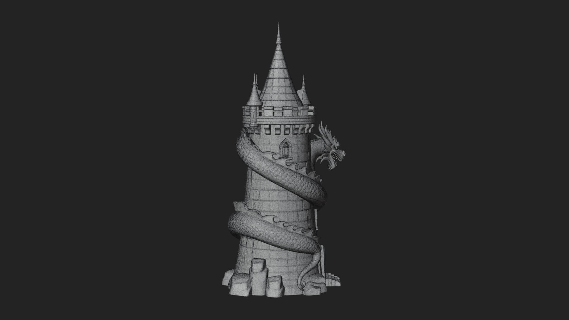 Dragon Coiled Stone Tower Design 3 3D Print Model 3D Model