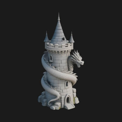 Dragon Coiled Stone Tower Design 3 3D Print Model