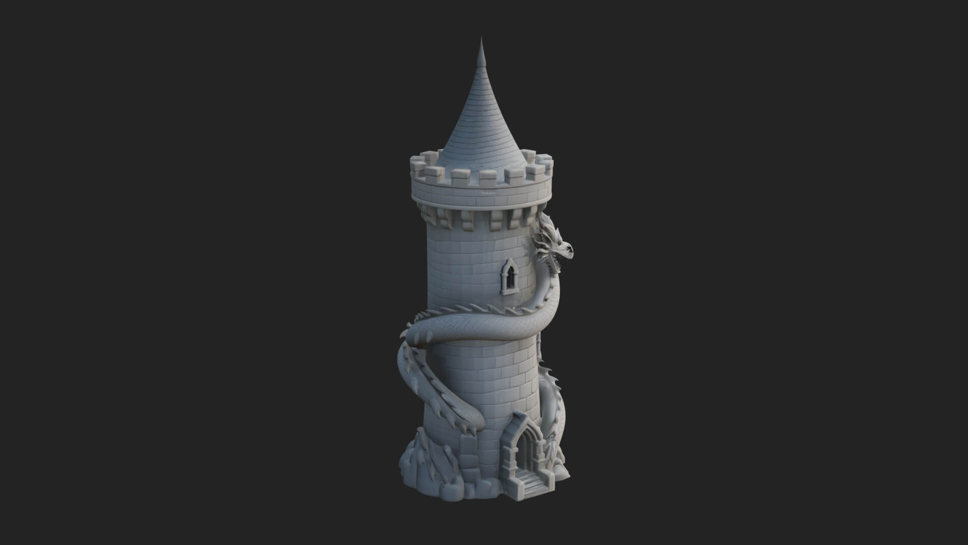 Dragon Coiled Stone Tower Design 4 3D Print Model 3D Model