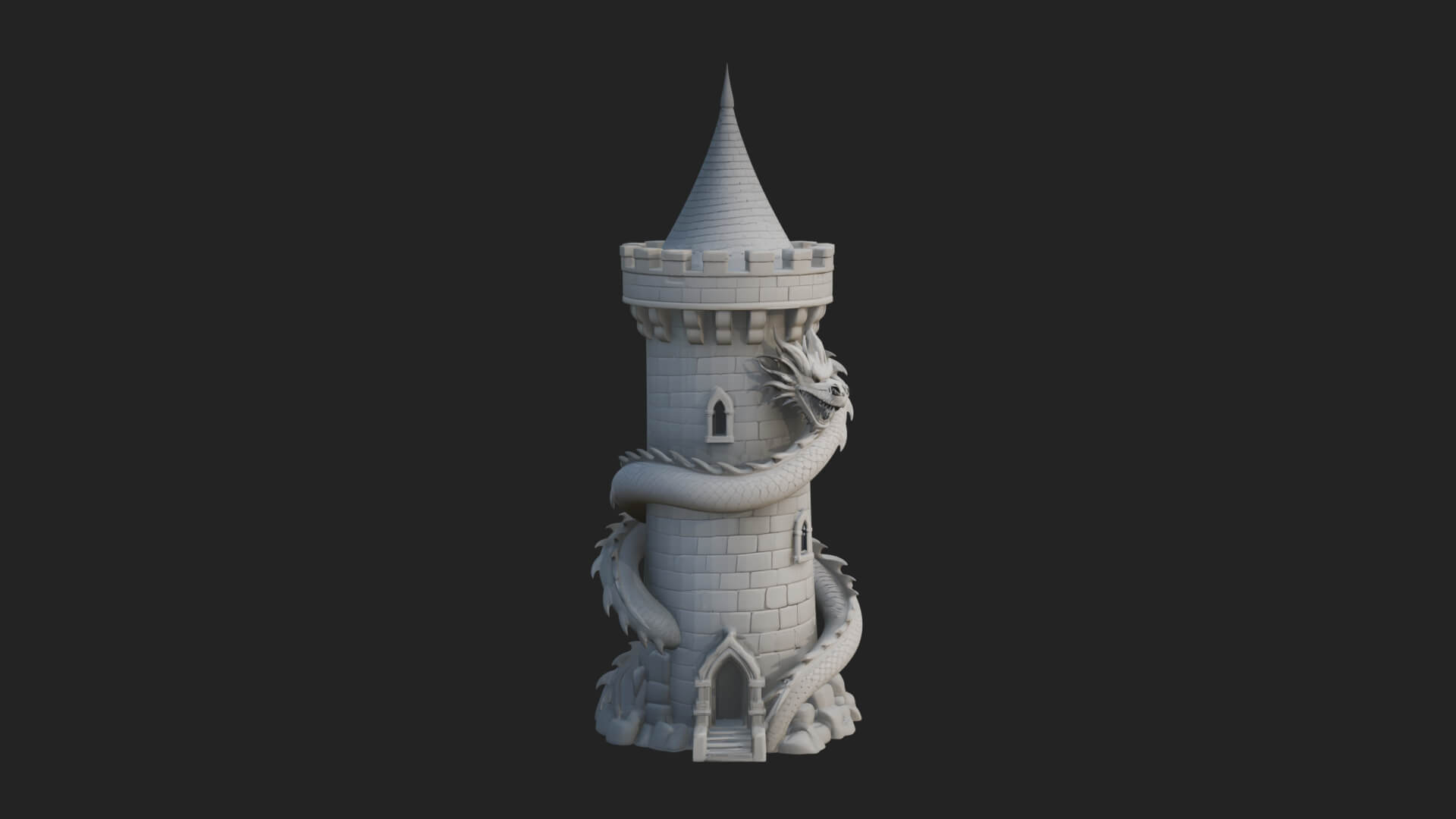 Dragon Coiled Stone Tower Design 4 3D Print Model 3D Model