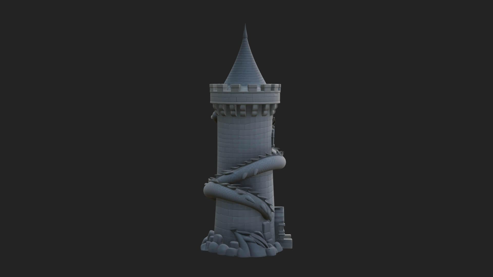 Dragon Coiled Stone Tower Design 4 3D Print Model 3D Model