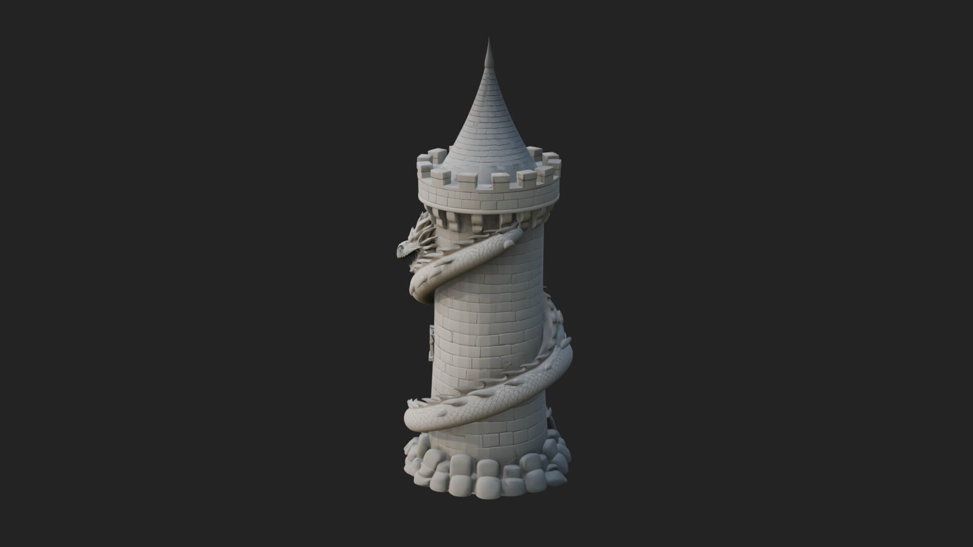 Dragon Coiled Stone Tower Design 4 3D Print Model 3D Model