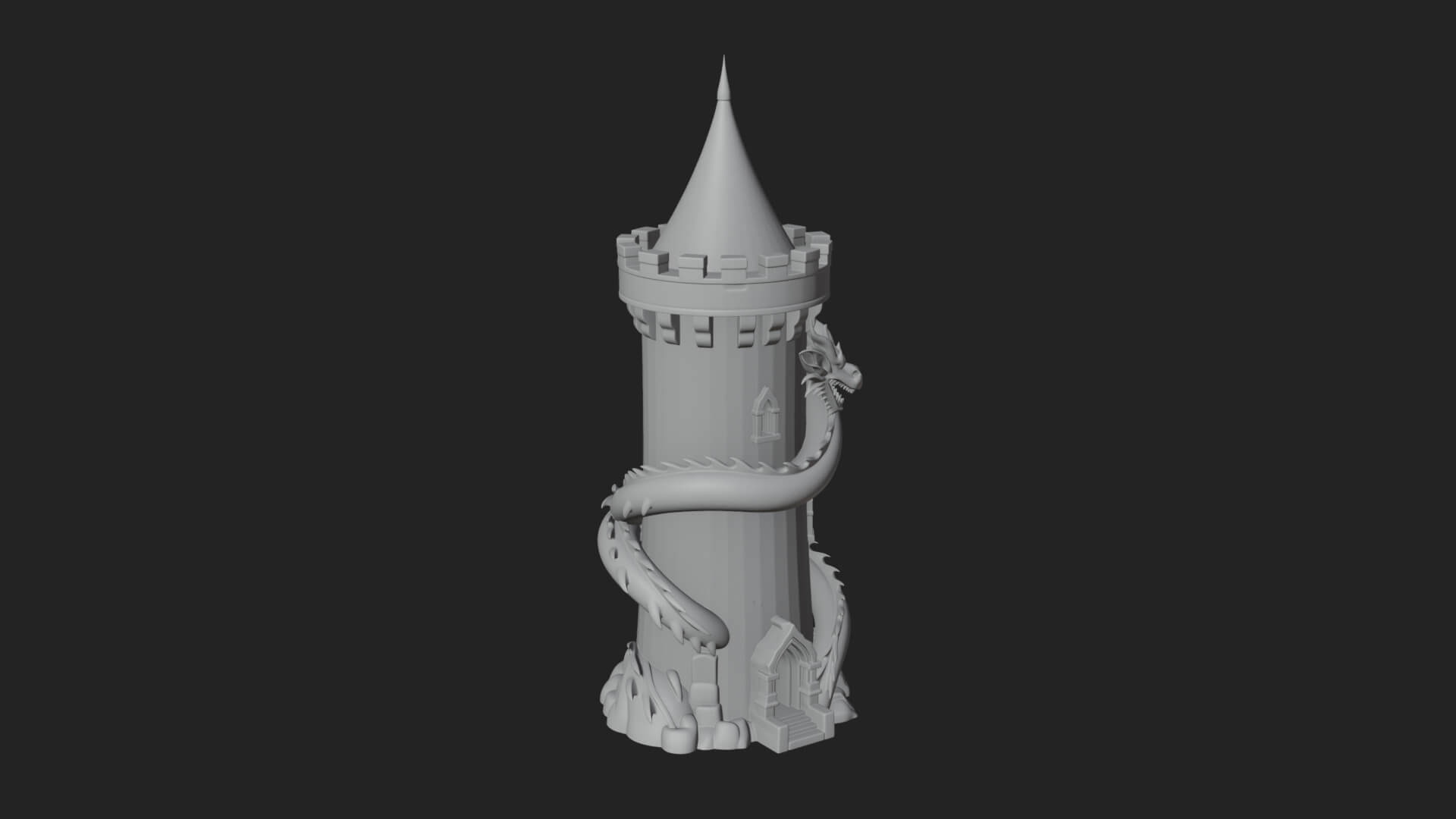 Dragon Coiled Stone Tower Design 4 3D Print Model 3D Model