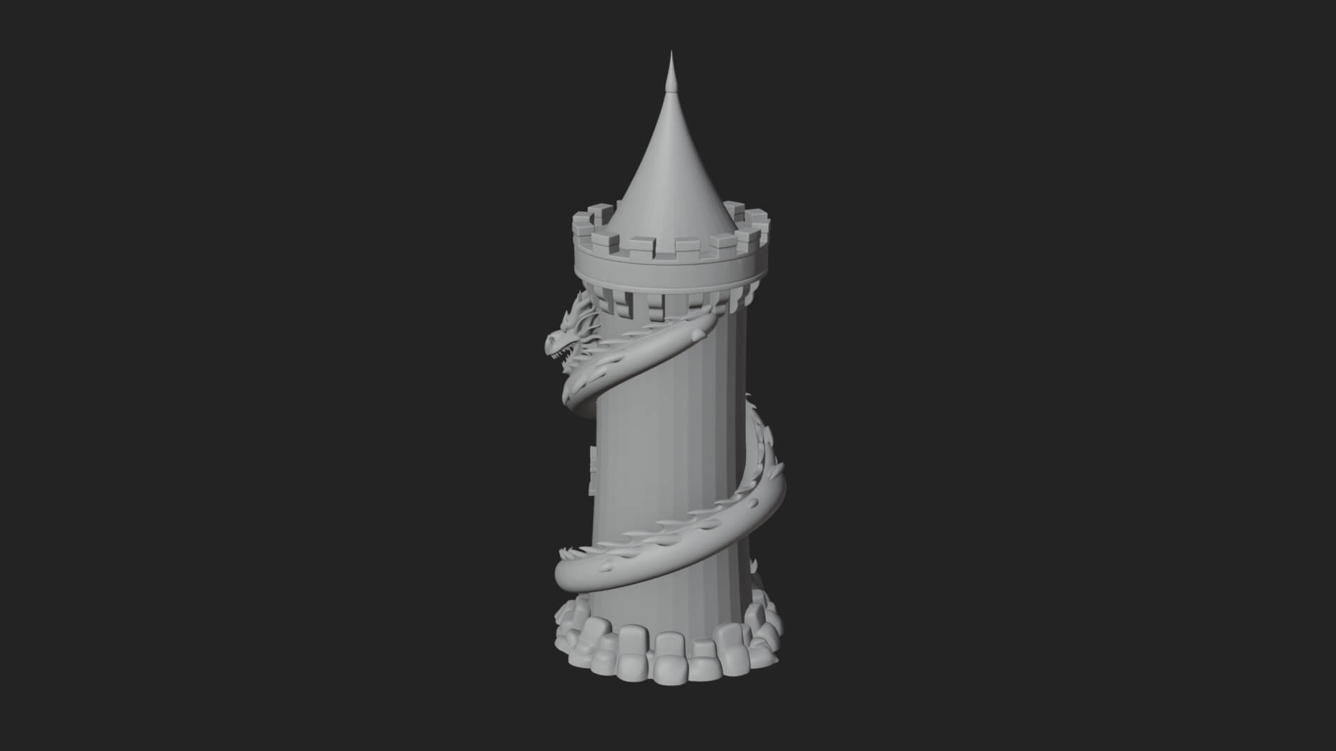 Dragon Coiled Stone Tower Design 4 3D Print Model 3D Model