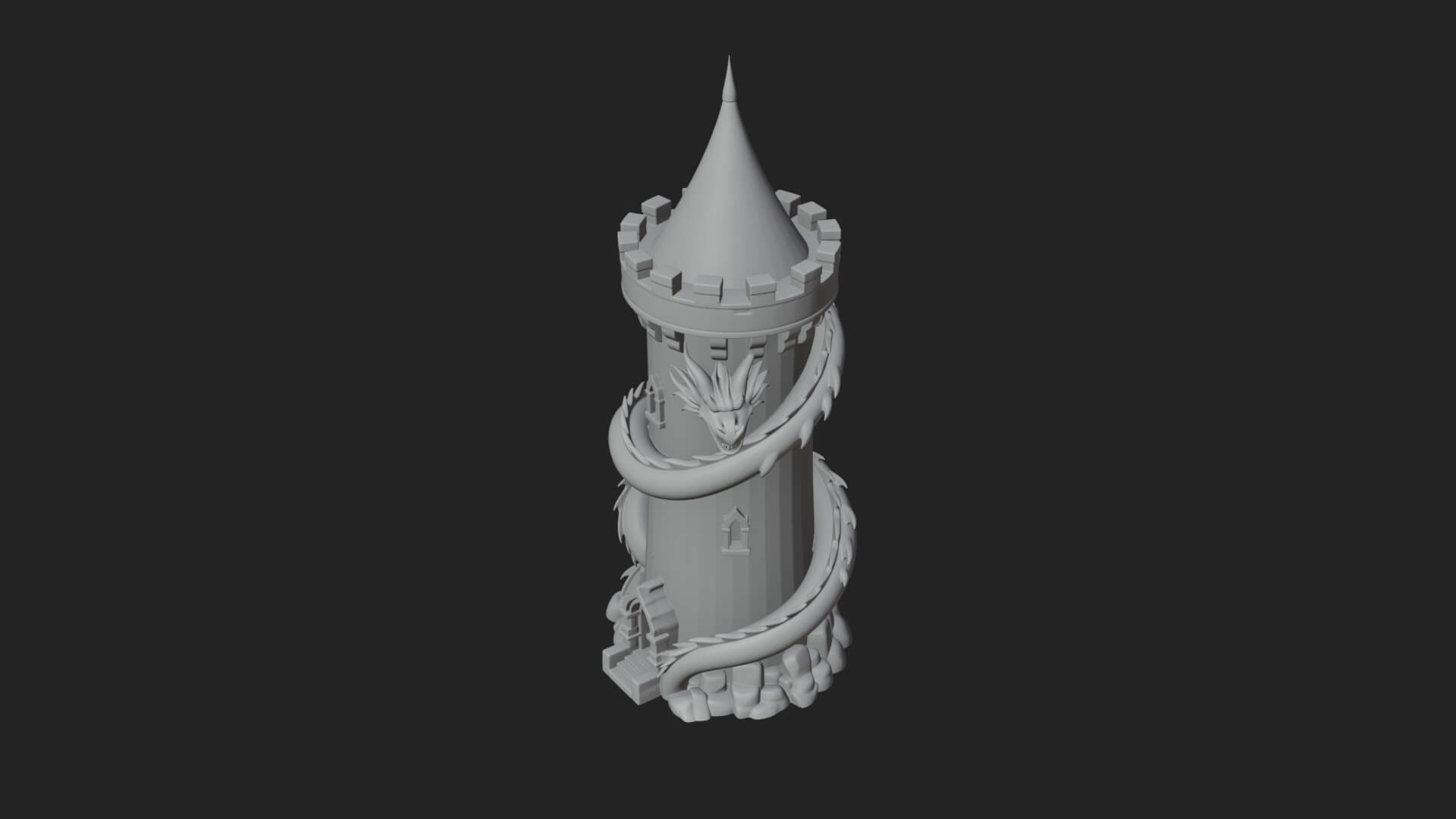 Dragon Coiled Stone Tower Design 4 3D Print Model 3D Model