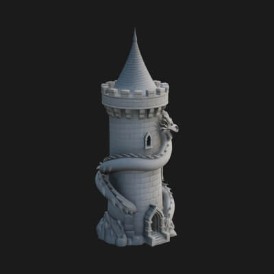 Dragon Coiled Stone Tower Design 4 3D Print Model