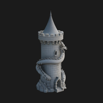 Dragon Coiled Stone Tower Design 4 3D Print Model