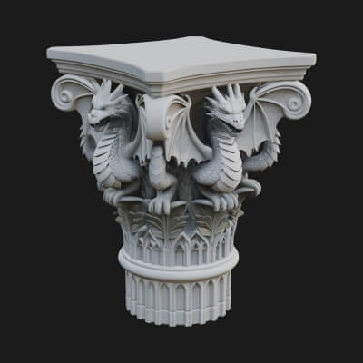 Dragon Column Capital Design 1 3D Print Model