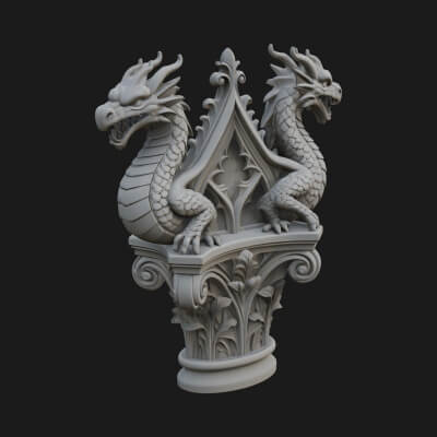 Dragon Column Capital Design 2 3d Print Model