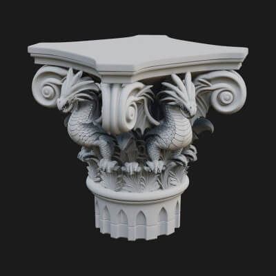 Dragon Column Capital Design 3 3D Print Model
