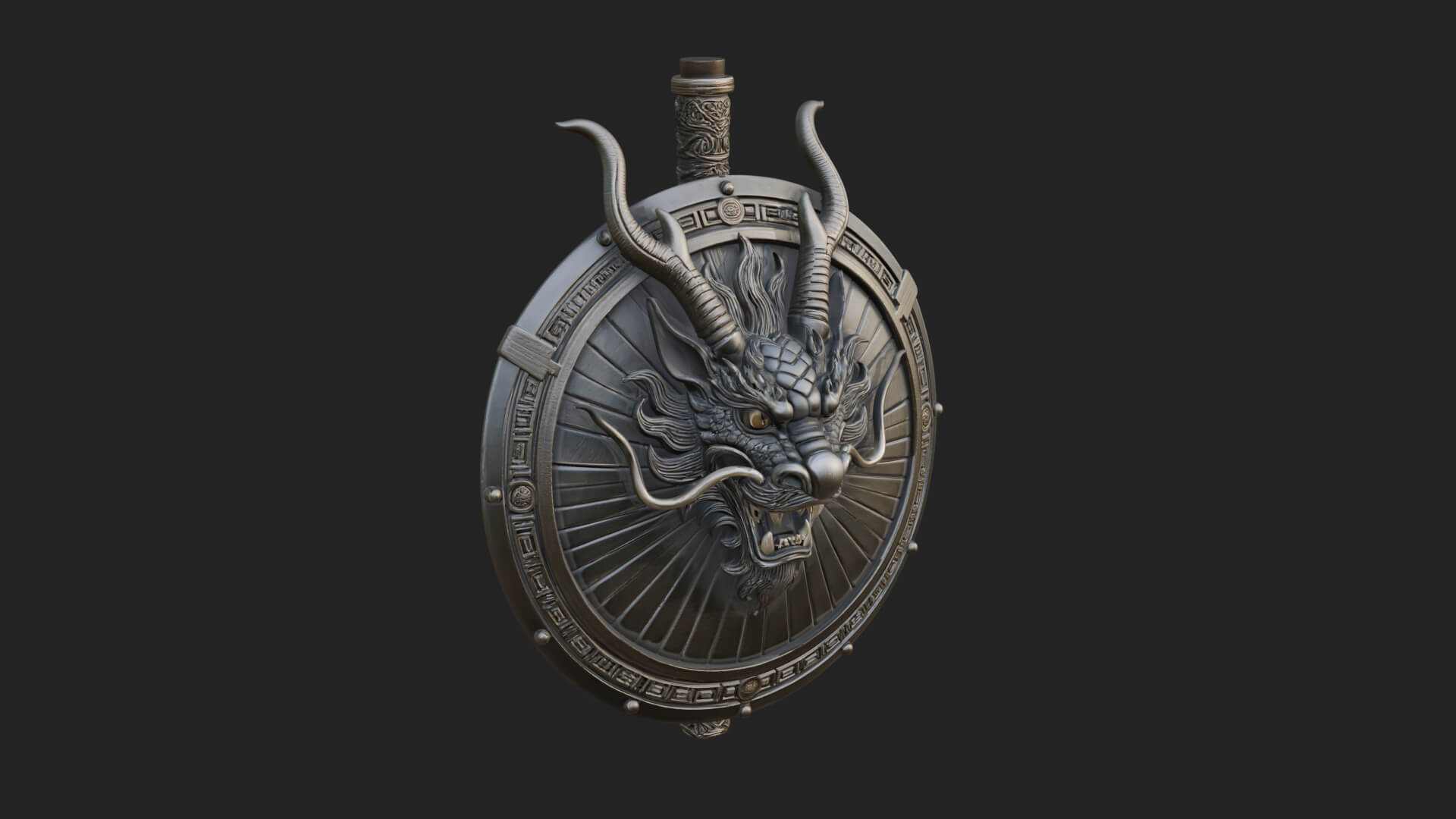 Dragon Head Round Shield Model Design 1 3D Print Model 3D Model