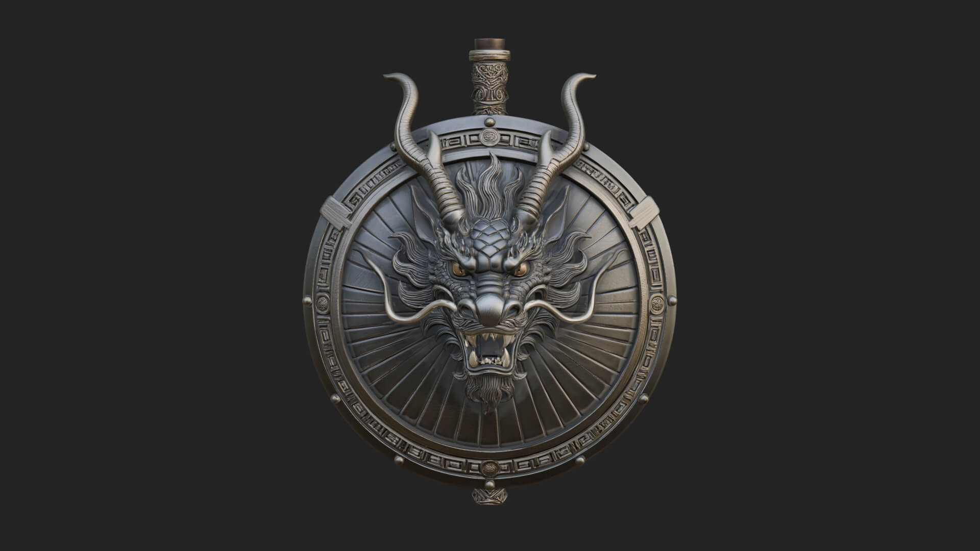 Dragon Head Round Shield Model Design 1 3D Print Model 3D Model