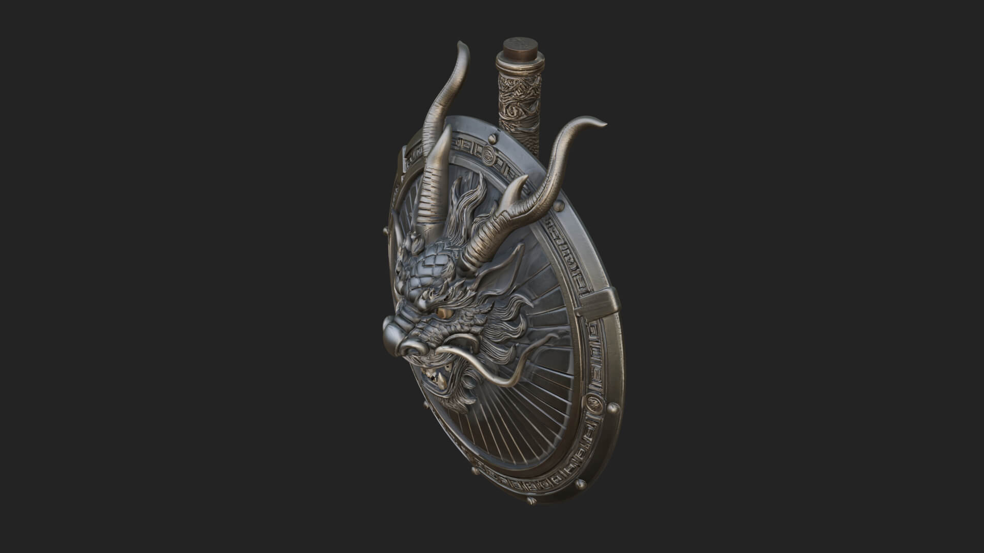 Dragon Head Round Shield Model Design 1 3D Print Model 3D Model