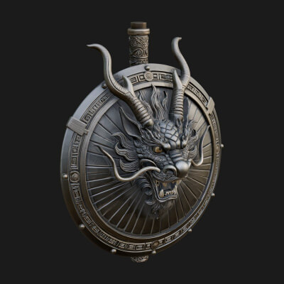Dragon Head Round Shield Model Design 1 3D Print Model