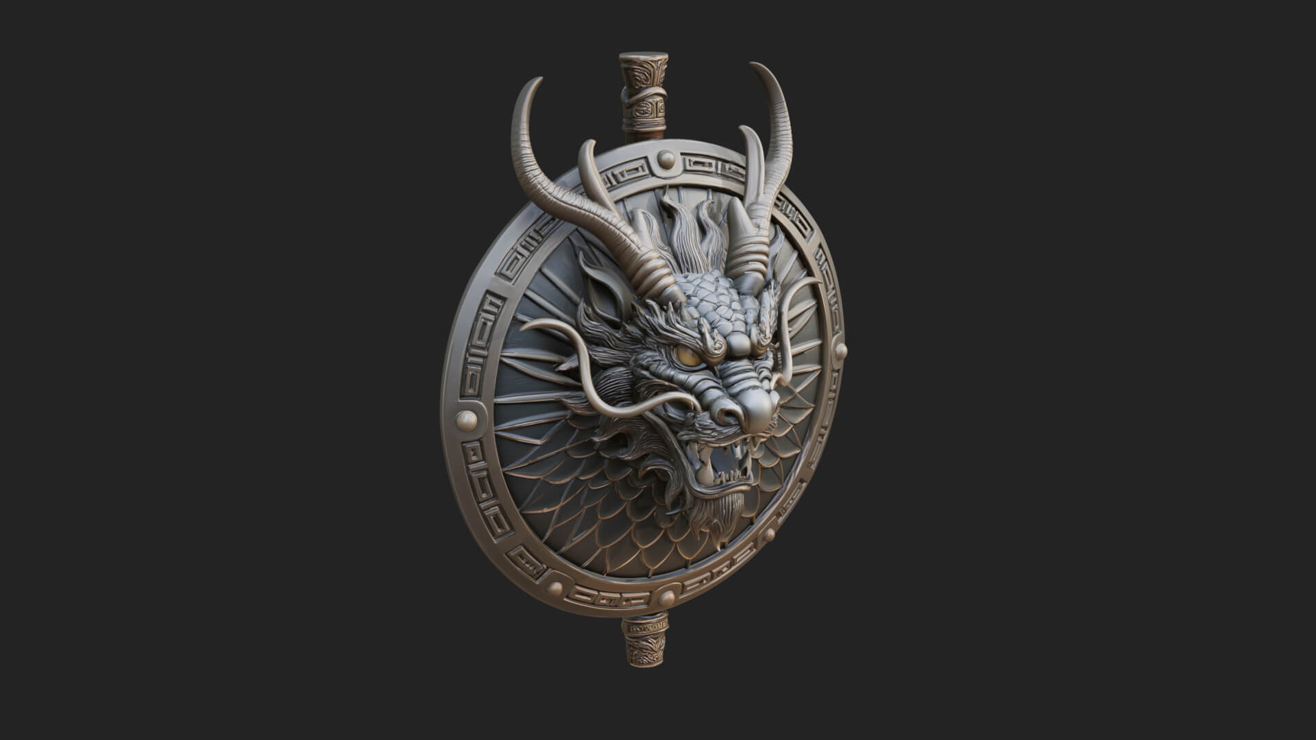 Dragon Head Round Shield Model Design 2 3D Print Model 3D Model