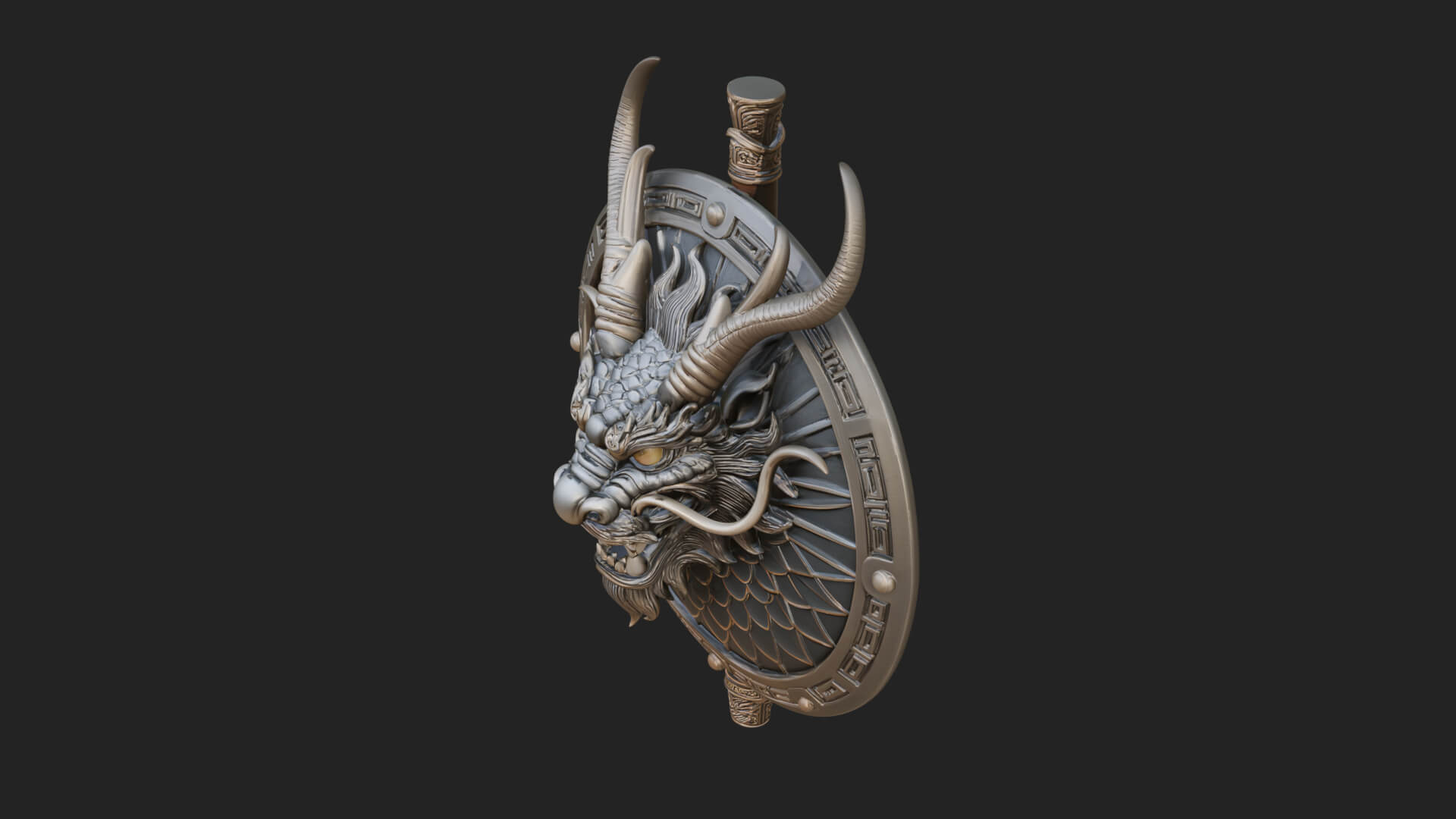 Dragon Head Round Shield Model Design 2 3D Print Model 3D Model