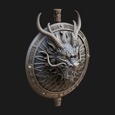 Dragon Head Round Shield Model Design 2 3D Print Model