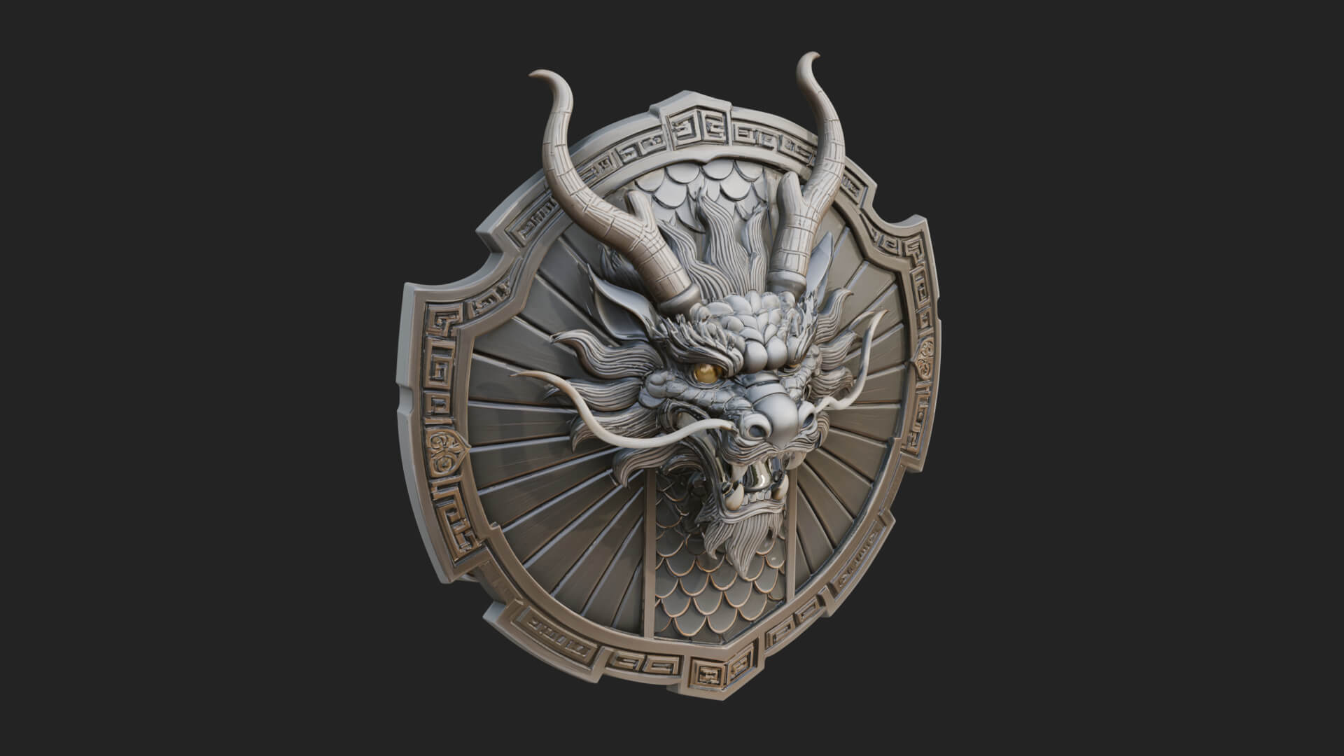 Dragon Head Round Shield Model Design 3 3D Print Model 3D Model