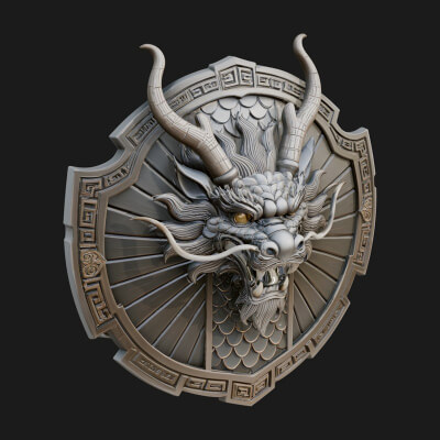 Dragon Head Round Shield Model Design 3 3D Print Model