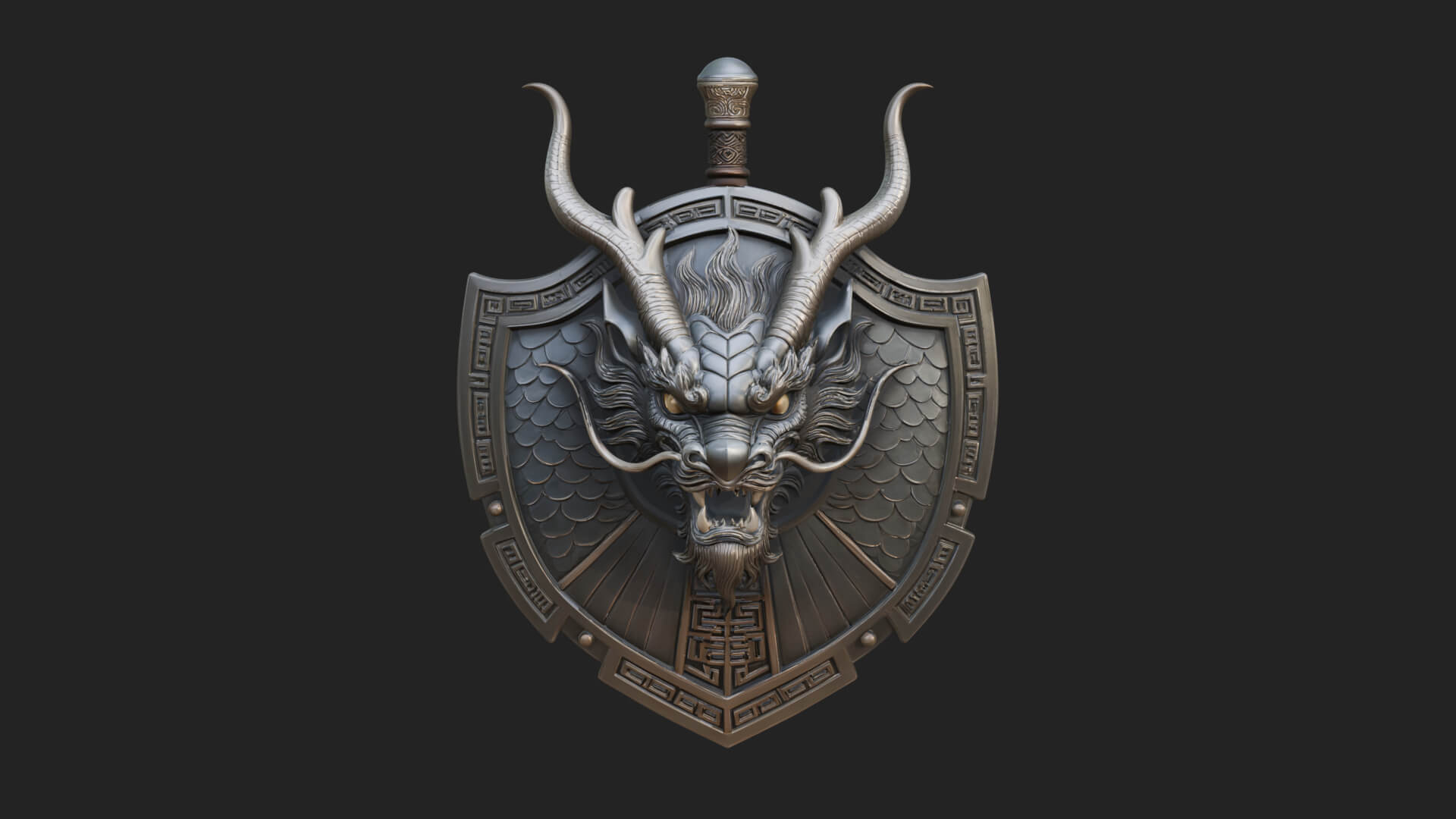 Dragon Head Round Shield Model Design 4 3D Print Model 3D Model