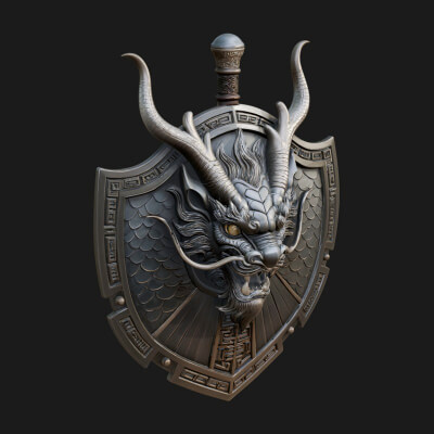 Dragon Head Round Shield Model Design 4 3D Print Model