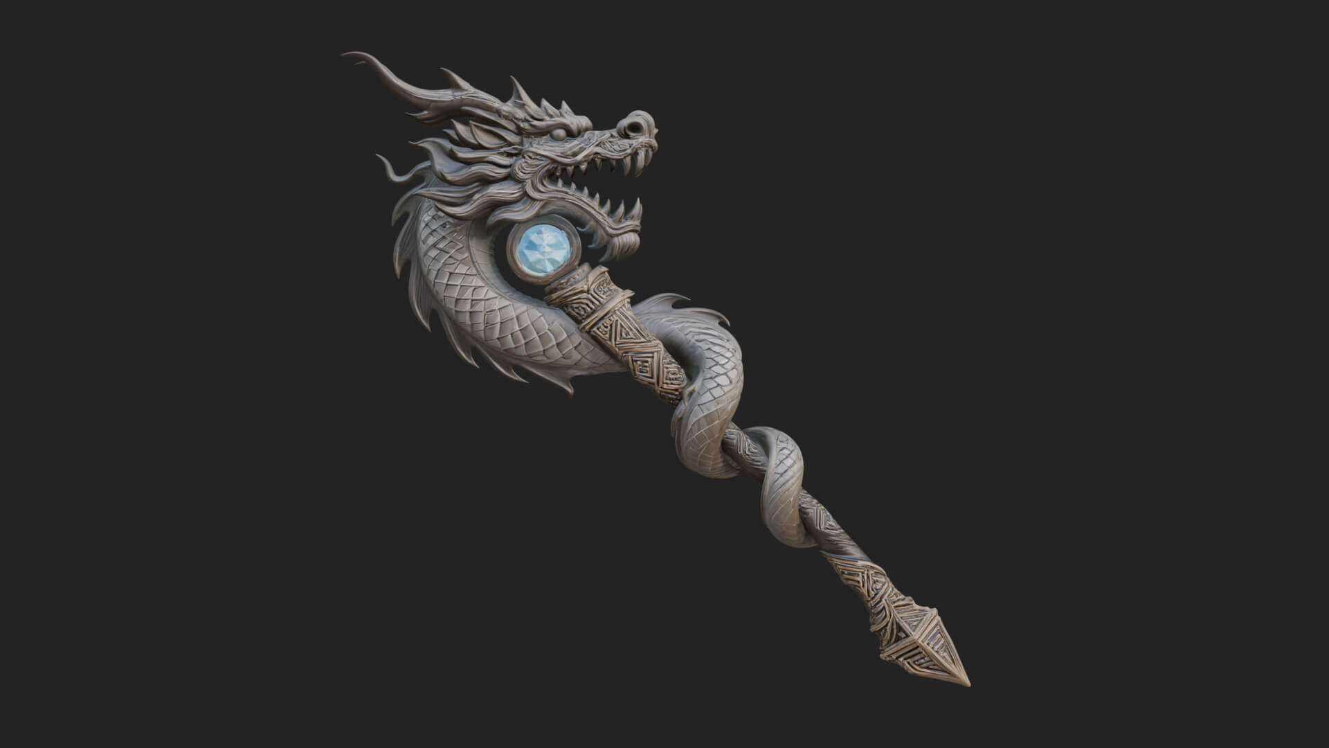 Dragon Head Serpent Staff Model Design 1 3D Print Model 3D Model