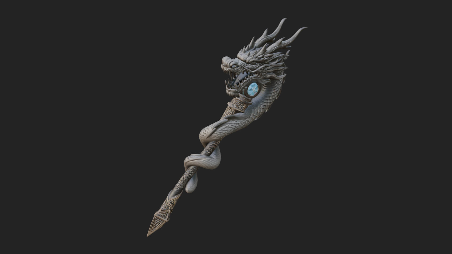 Dragon Head Serpent Staff Model Design 1 3D Print Model 3D Model