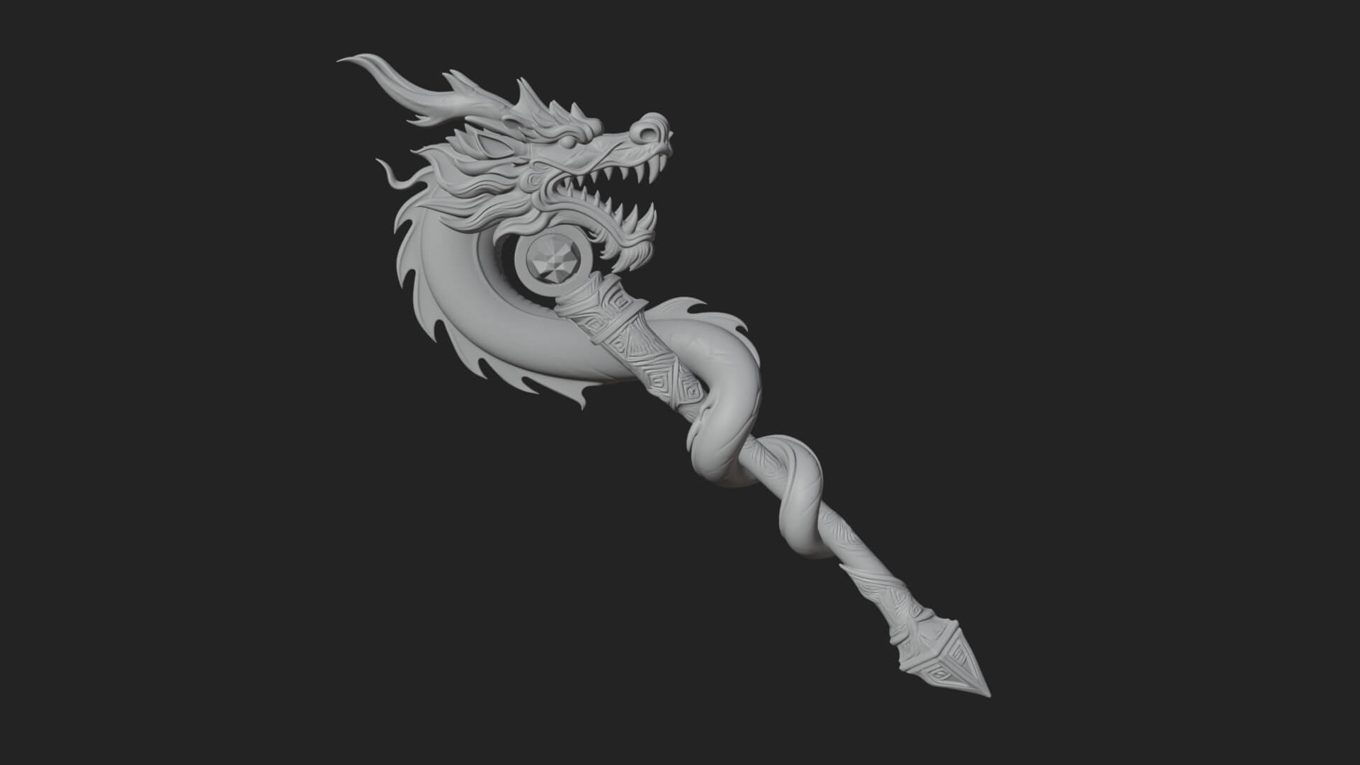 Dragon Head Serpent Staff Model Design 1 3D Print Model 3D Model