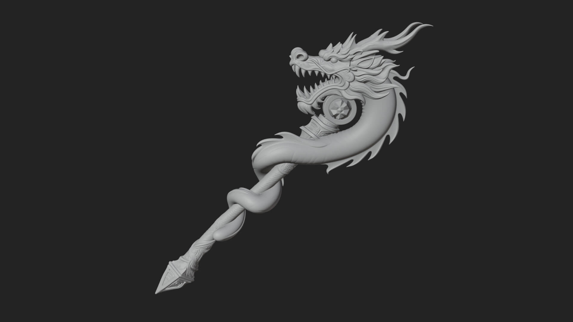 Dragon Head Serpent Staff Model Design 1 3D Print Model 3D Model