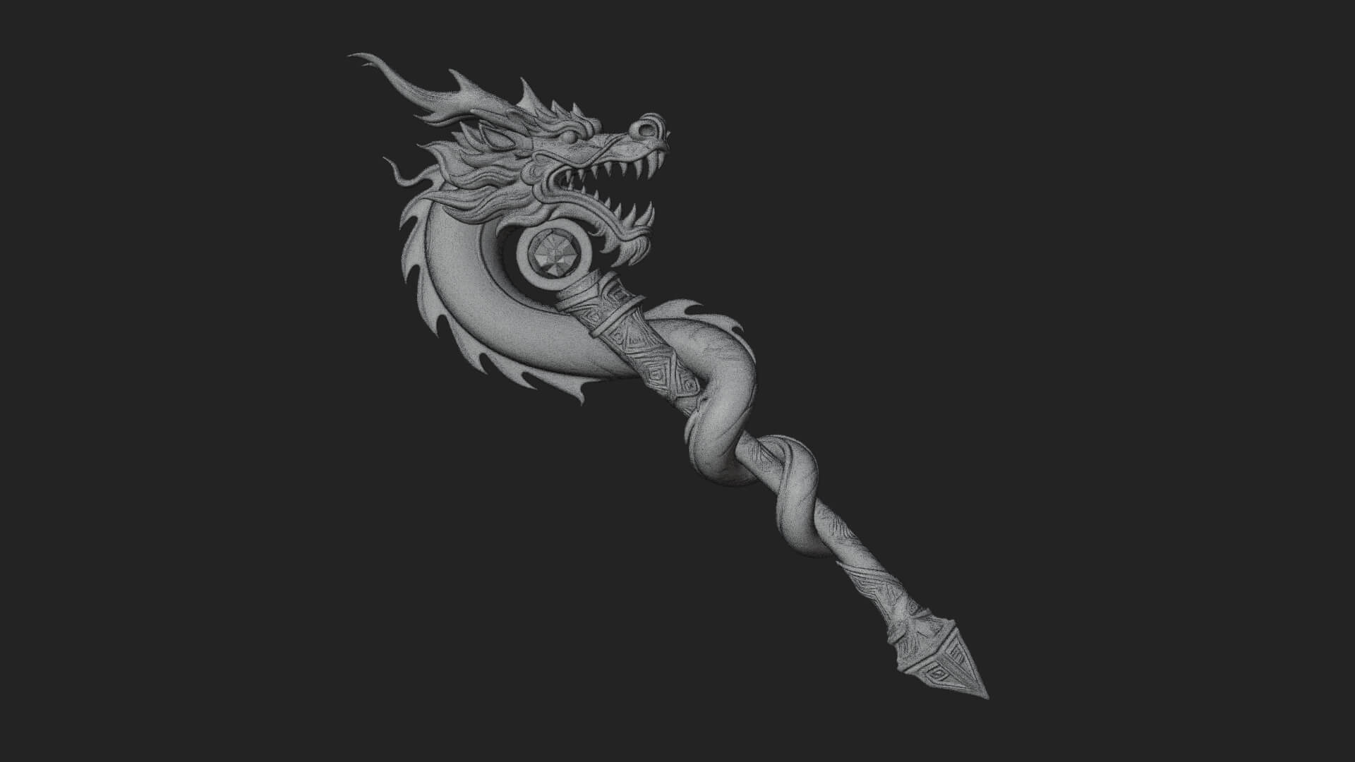 Dragon Head Serpent Staff Model Design 1 3D Print Model 3D Model