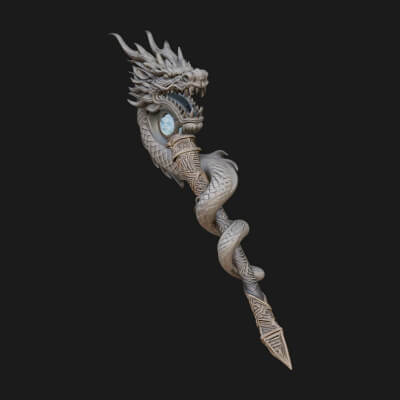 Dragon Head Serpent Staff Model Design 1 3D Print Model