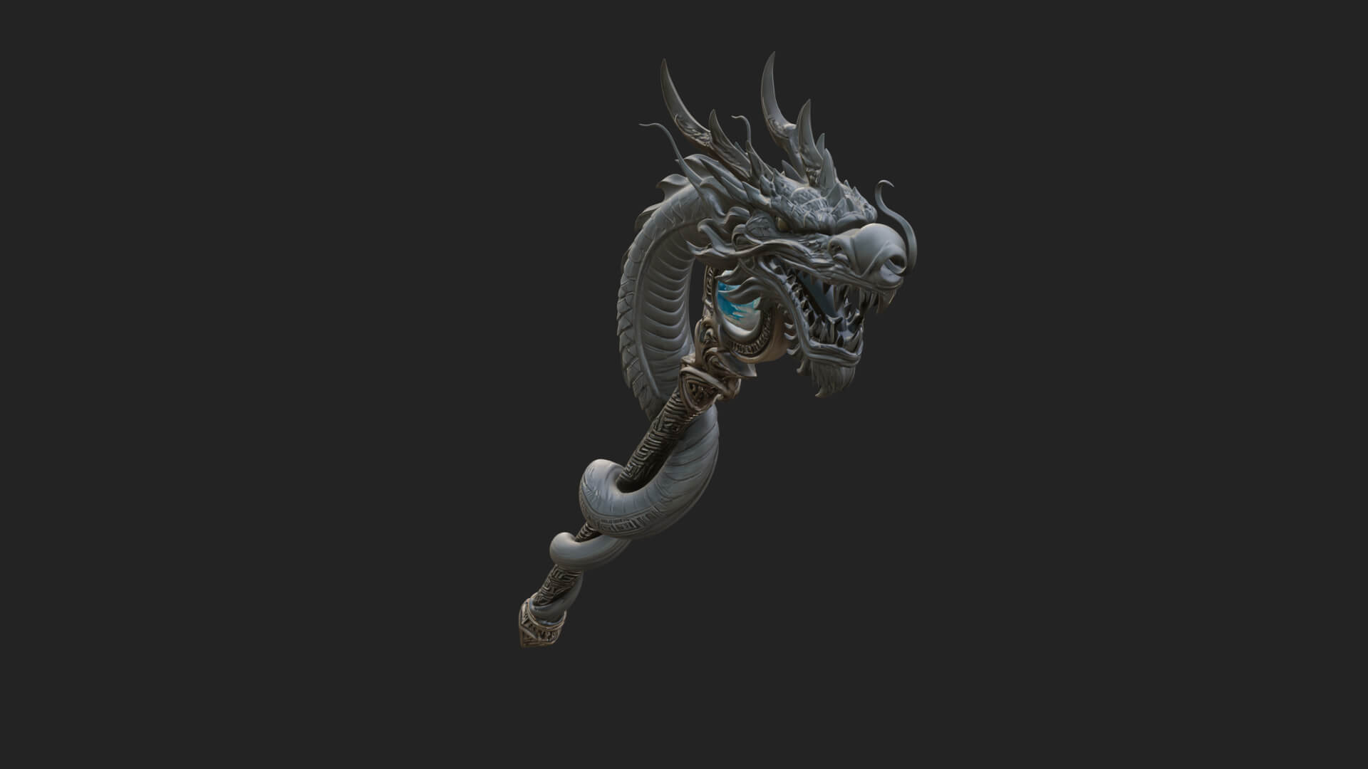 Dragon Head Serpent Staff Model Design 2 3D Print Model 3D Model