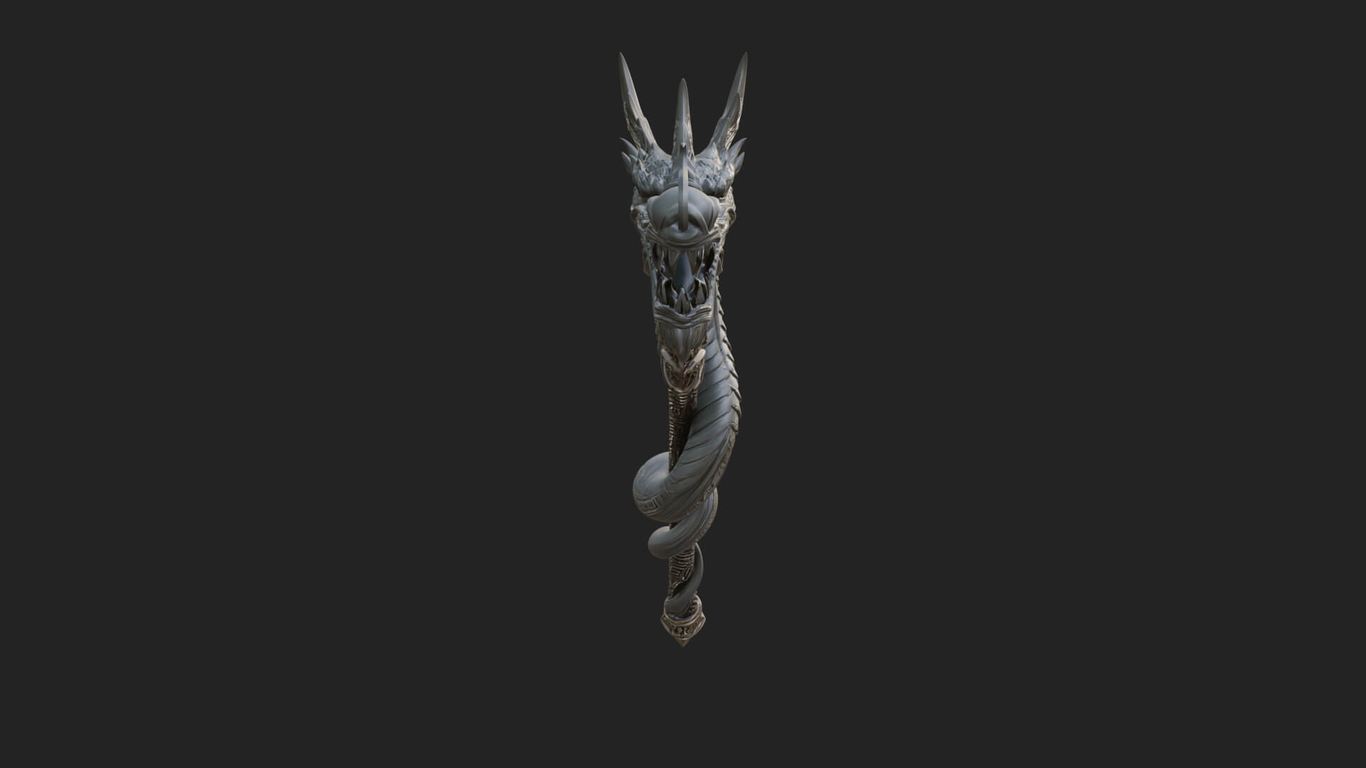 Dragon Head Serpent Staff Model Design 2 3D Print Model 3D Model