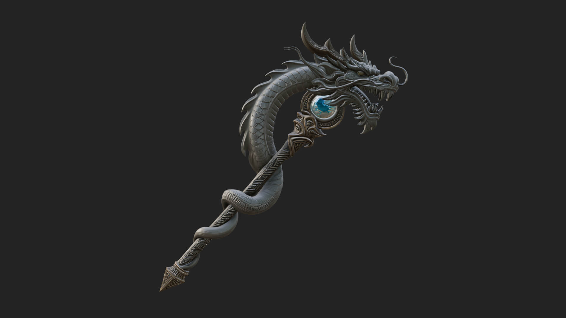 Dragon Head Serpent Staff Model Design 2 3D Print Model 3D Model
