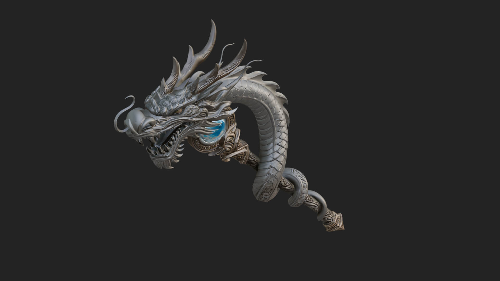 Dragon Head Serpent Staff Model Design 2 3D Print Model 3D Model