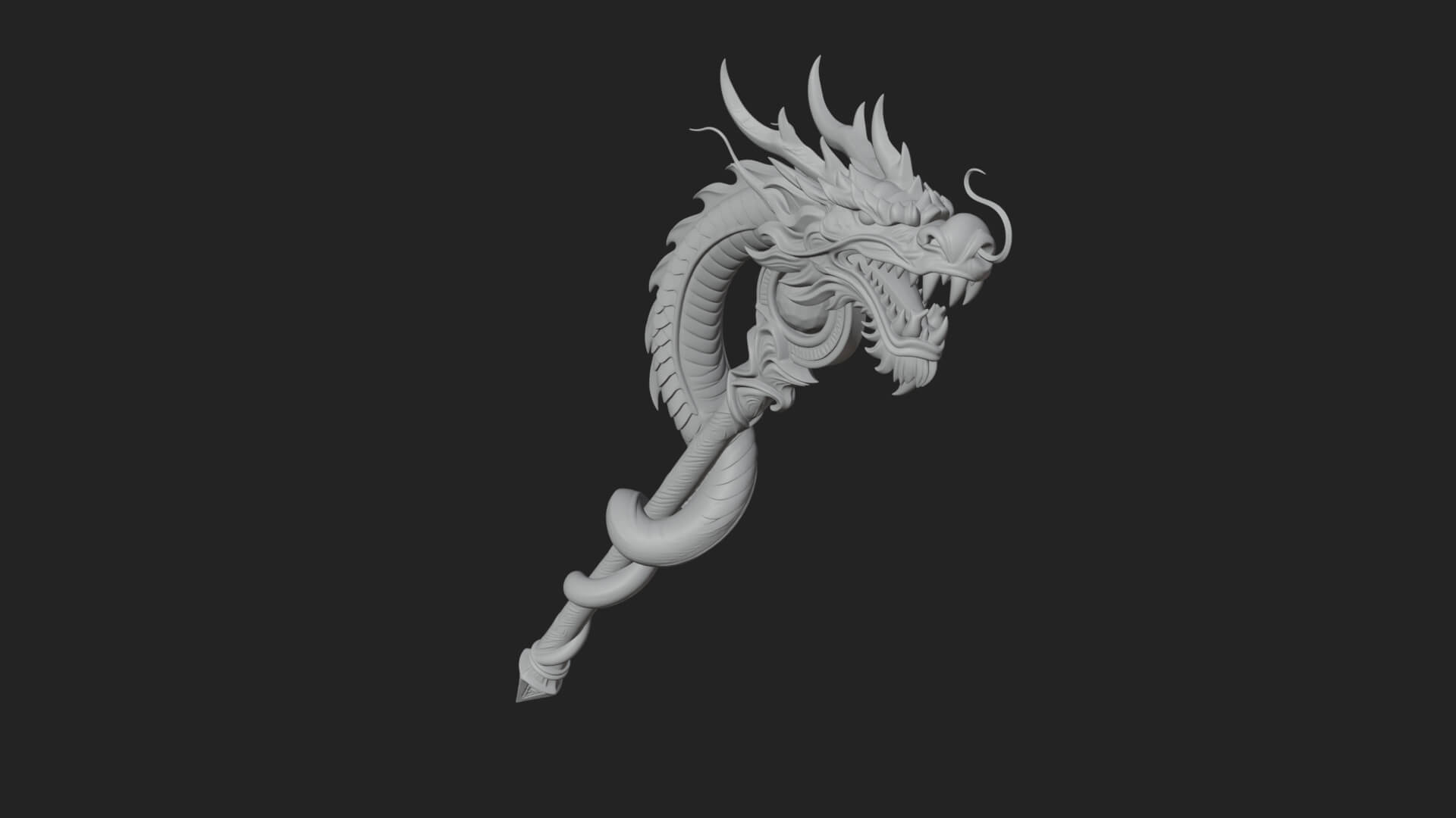 Dragon Head Serpent Staff Model Design 2 3D Print Model 3D Model