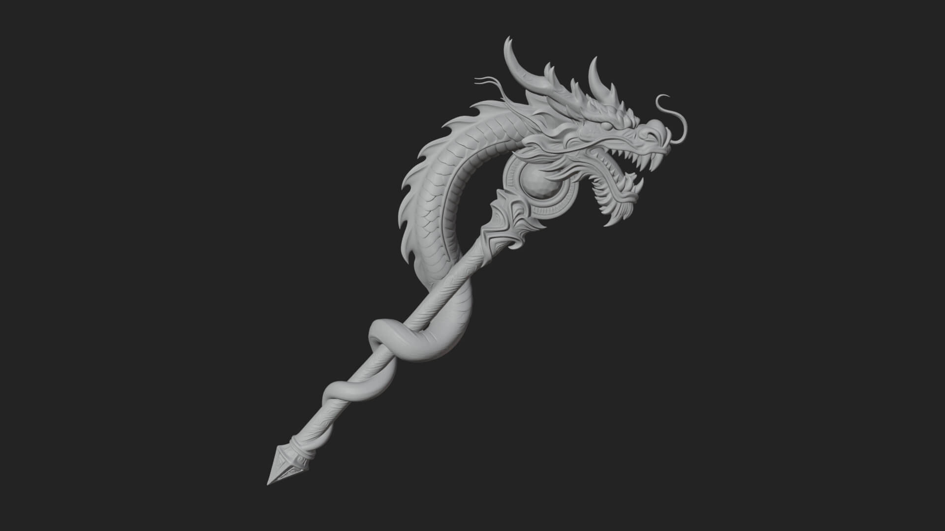 Dragon Head Serpent Staff Model Design 2 3D Print Model 3D Model