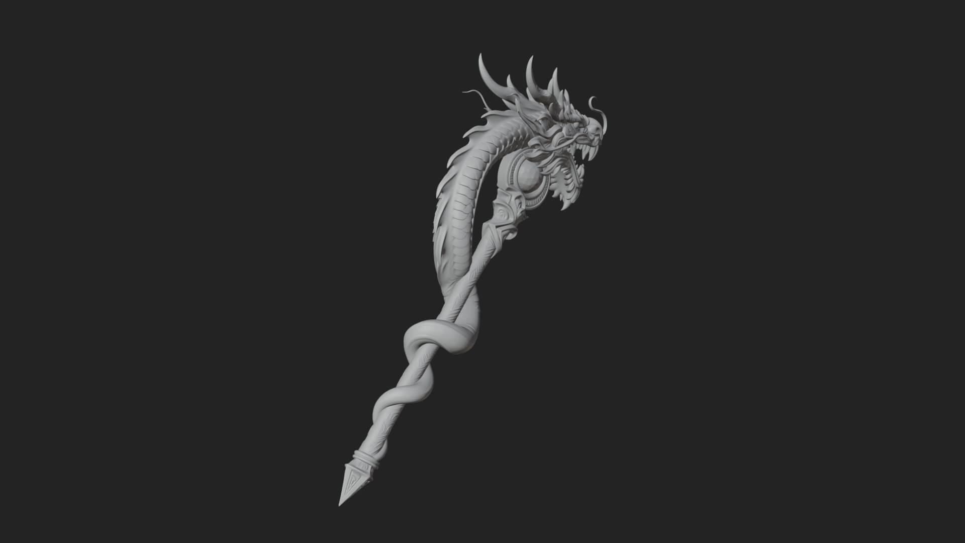 Dragon Head Serpent Staff Model Design 2 3D Print Model 3D Model