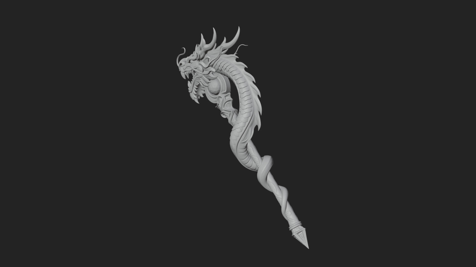 Dragon Head Serpent Staff Model Design 2 3D Print Model 3D Model