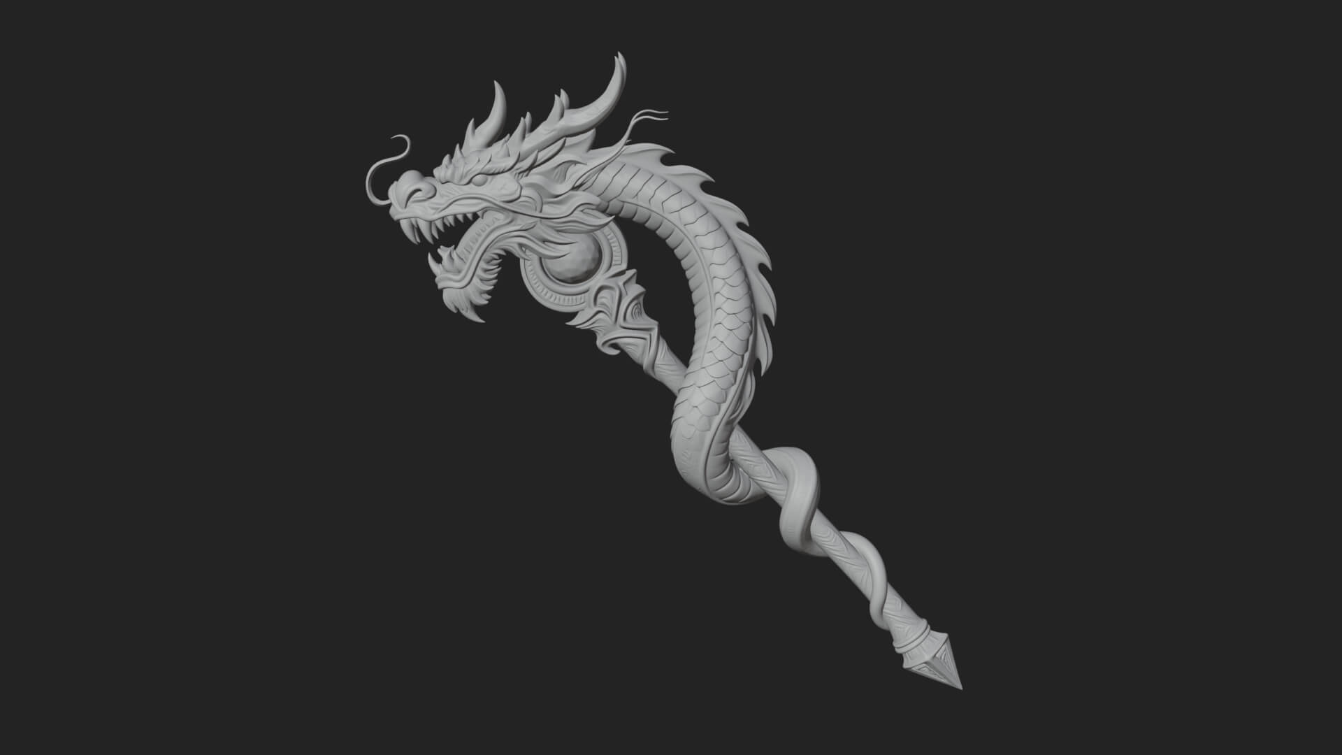 Dragon Head Serpent Staff Model Design 2 3D Print Model 3D Model