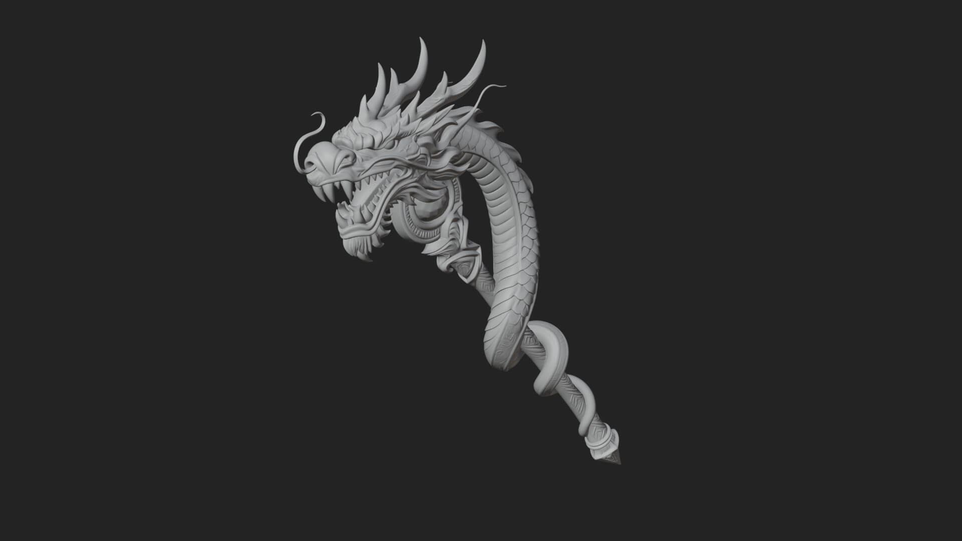 Dragon Head Serpent Staff Model Design 2 3D Print Model 3D Model