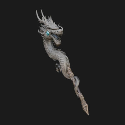 Dragon Head Serpent Staff Model Design 3 3D Print Model